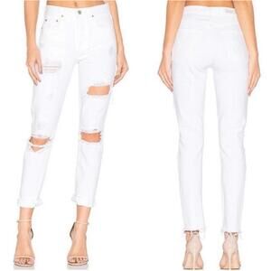 GRLFRND Karolina High Rise Straight Jean White  Sands Distressed Women’s Size 29